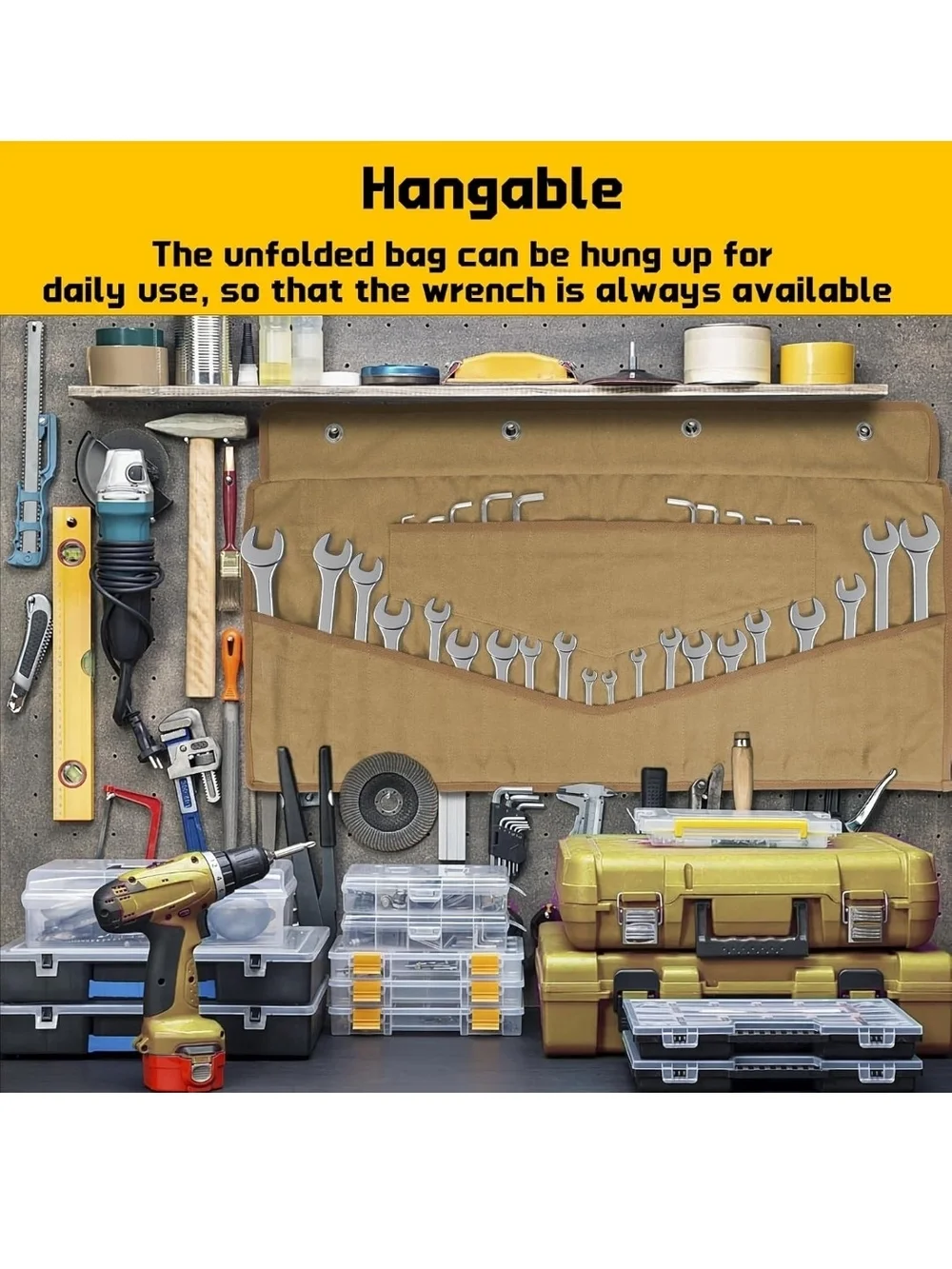 Canvas Tool Roll with Wrench Set - Khaki